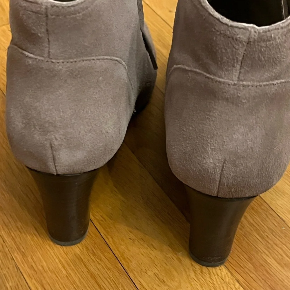Ralph Lauren Tan Taupe Leather suede wedge ankle booties lace-up pointed toe 10